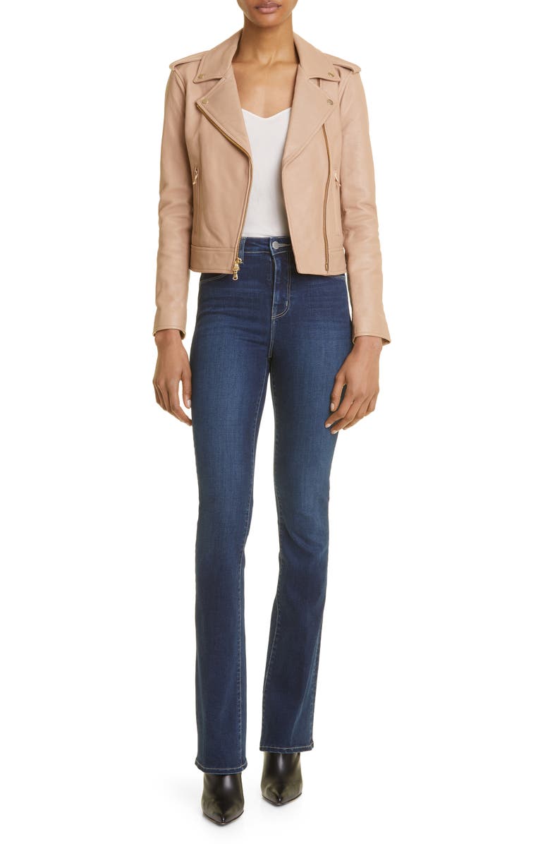 L'AGENCE Lambskin Leather Biker Jacket, Alternate, color, 