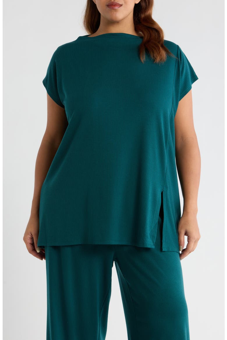 Rib Boxy Funnel Neck Top, Main, color, KELP