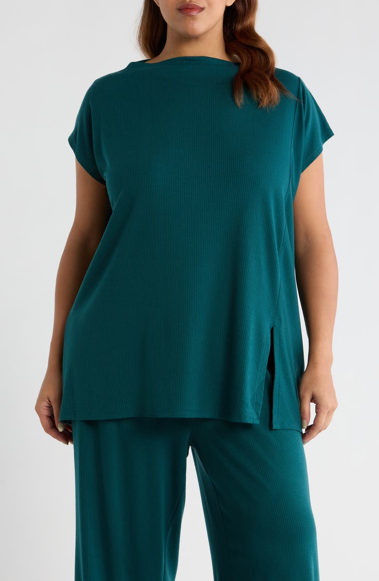 Eileen Fisher Rib Boxy Funnel Neck Top, Main, color, Kelp