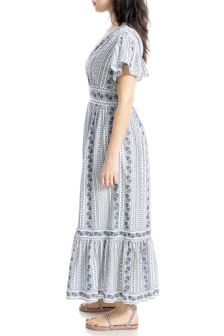 Flutter Sleeve Maxi Dress, Alternate, color, ECRU/ BLUE DITSY