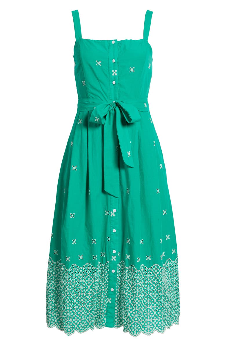 Julia Jordan Embroidered Cotton Midi Sundress, Alternate, color, Green