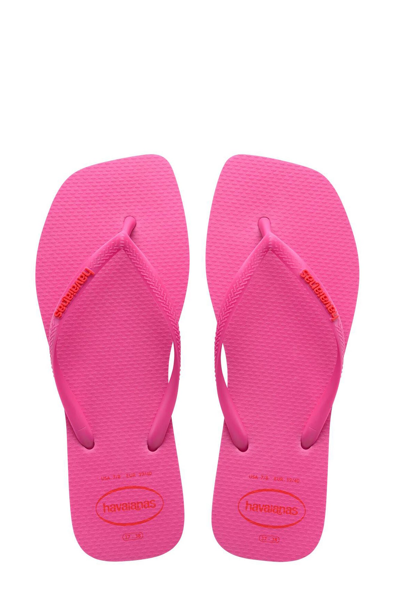 Havaianas Slim Square Logo Flip Flop, Alternate, color, Pink Flux