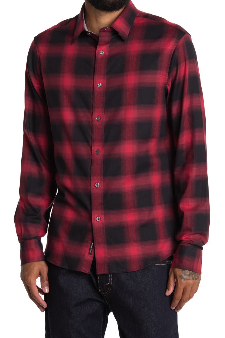 Plaid Long Sleeve Brushed Flannel Shirt, Main, color, POP RED