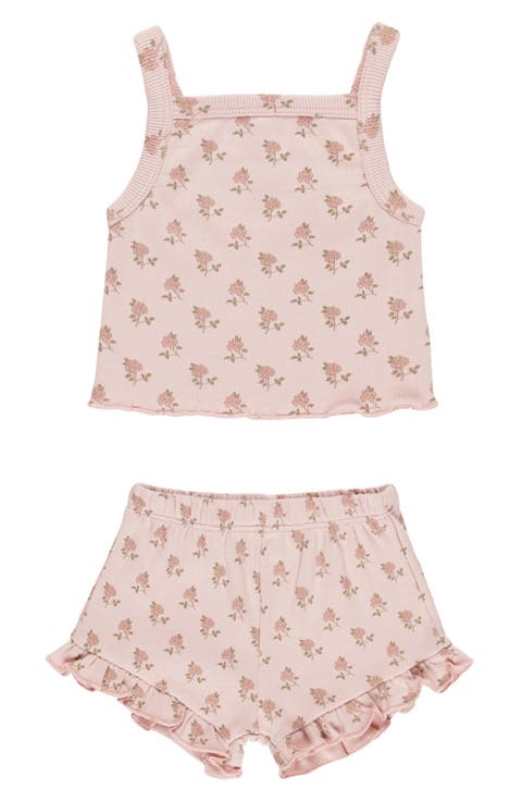 Deux Par Deux Jersey Pointelle Tunic and Leggings - Printed Pink Ditsy Floral