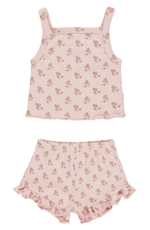Quincy Mae Evie Rose Print Cotton Jersey Tank Top & Shorts Set In Bubblegum