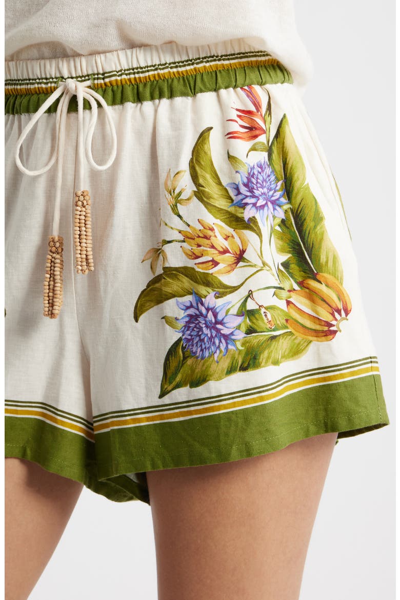 Tropical Scarf Sand Linen Blend Shorts, Alternate, color, SAND