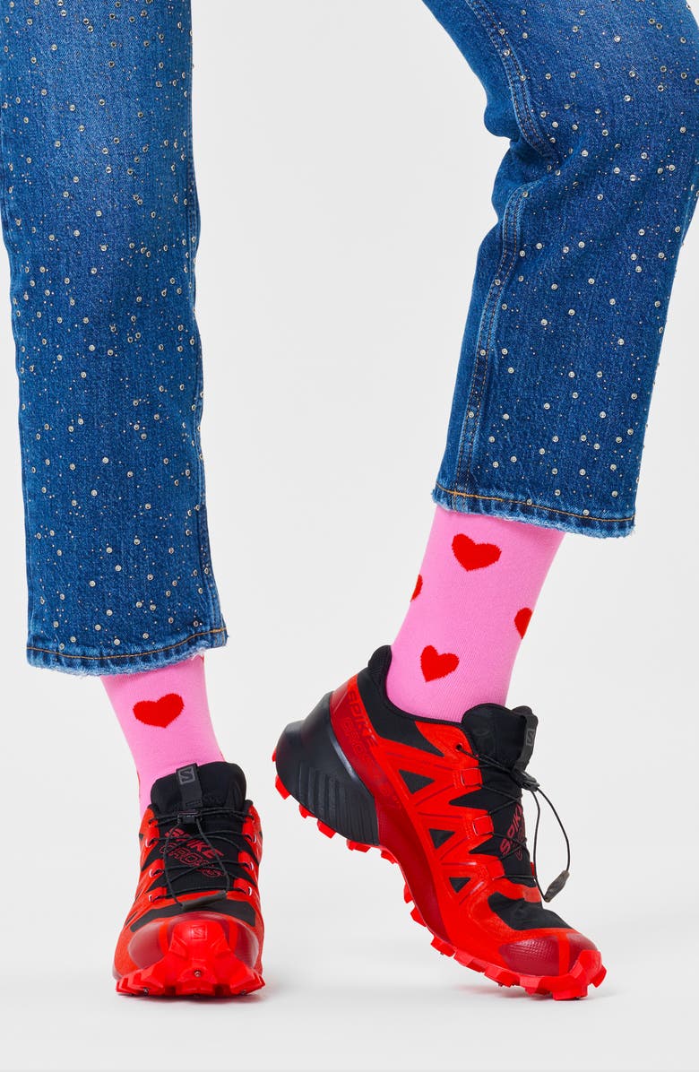 Happy Socks Heart Cotton Blend Crew Socks, Alternate, color, Pink