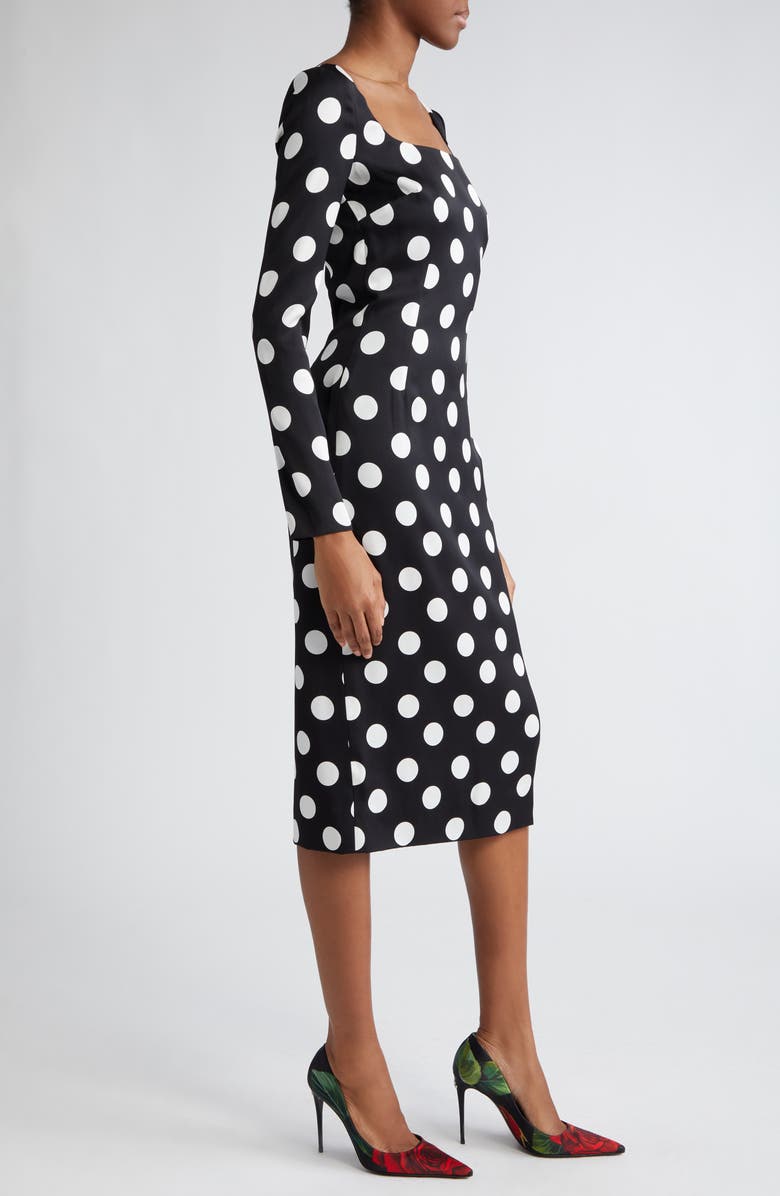 Dolce&Gabbana Polka Dot Long Sleeve Charmeuse Sheath Dress, Alternate, color, 