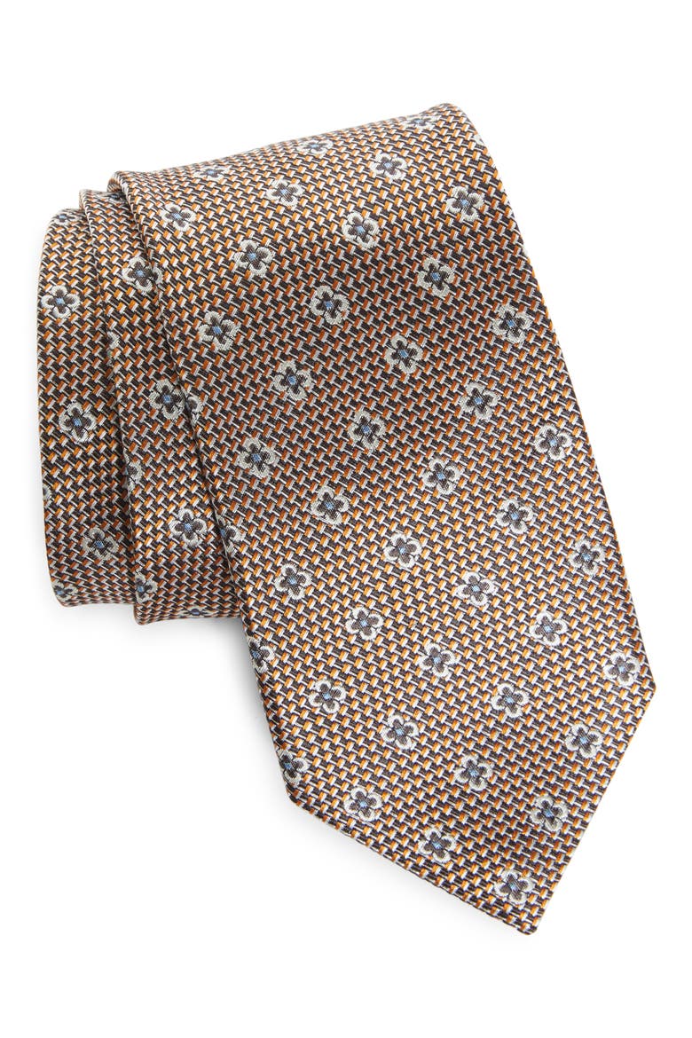 Paglie Floral Mulberry Silk Tie, Main, color, ORANGE