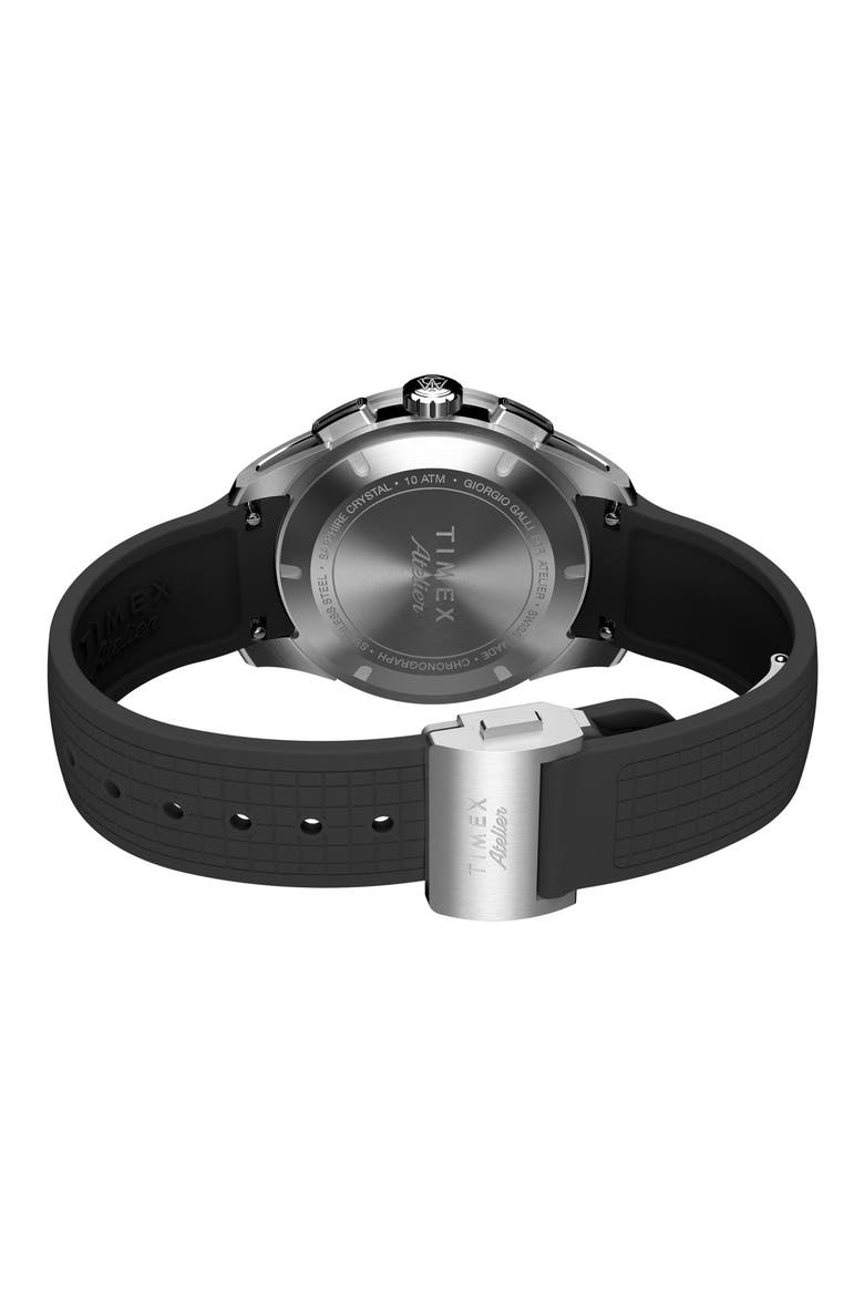 Atelier Chronograph Rubber Strap Watch, 40mm, Alternate, color, SILVER-TONE