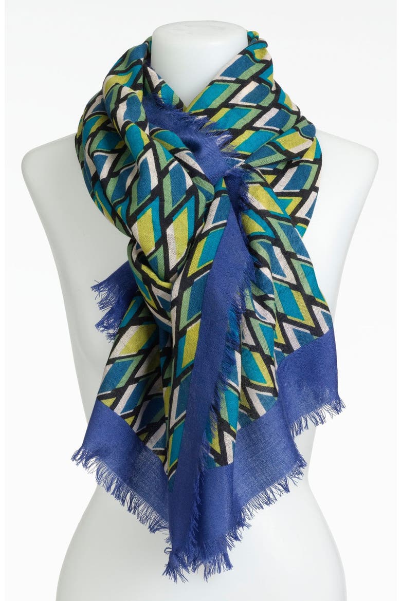 Graphic Print Wool Scarf, Main, color, BLUE/ GREEN