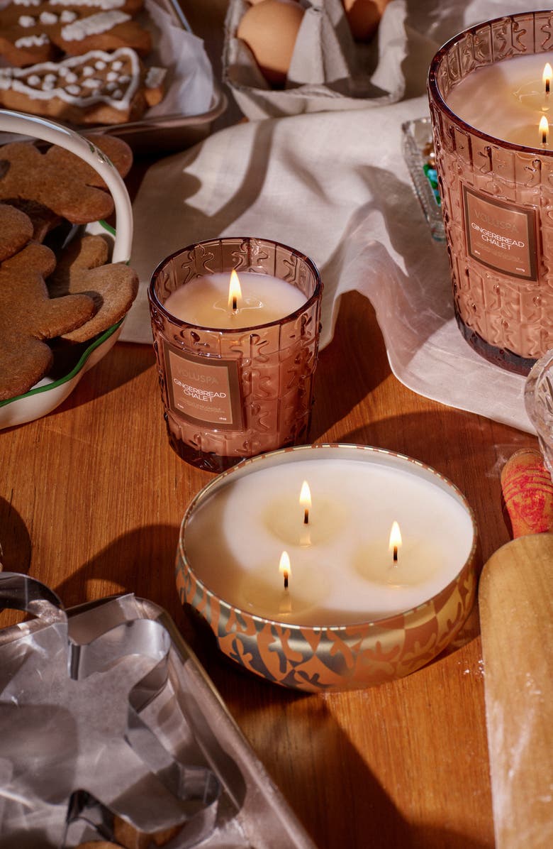Voluspa Gingerbread Chalet Three-Wick Tin Candle, Alternate, color, 
