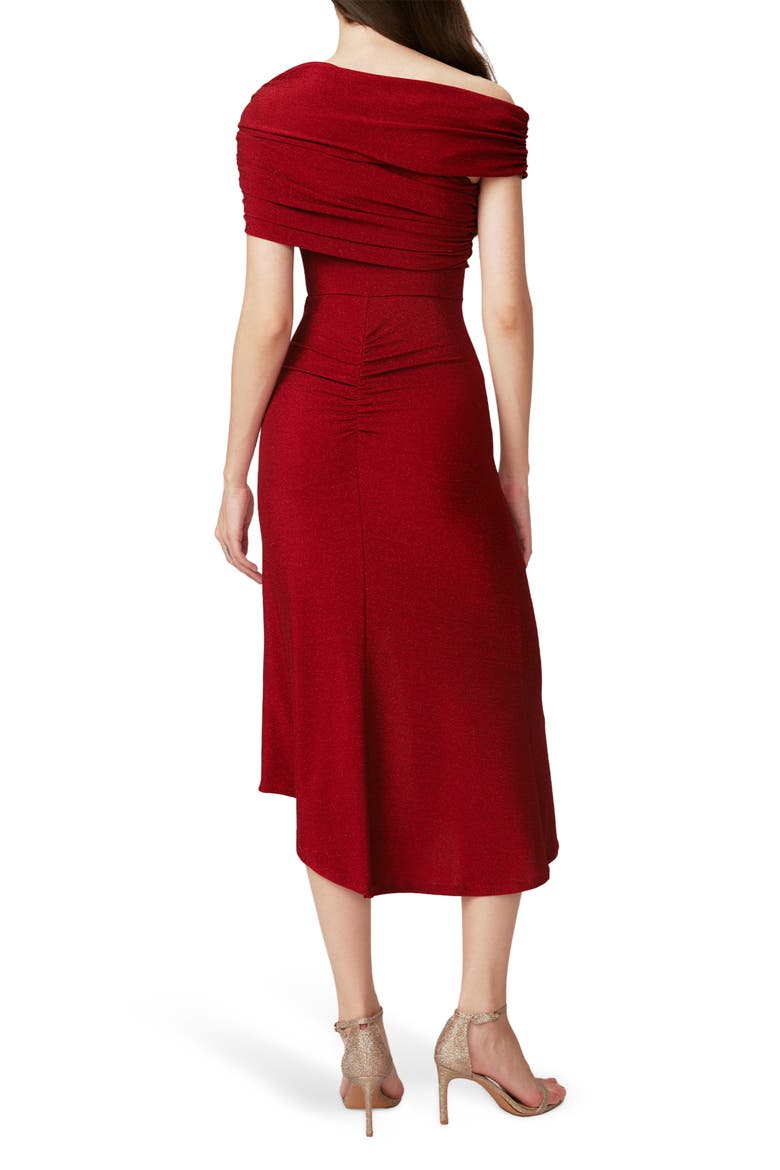 Agustin Metallic Sparkle One-Shoulder Midi Dress, Alternate, color, METALLIC RED