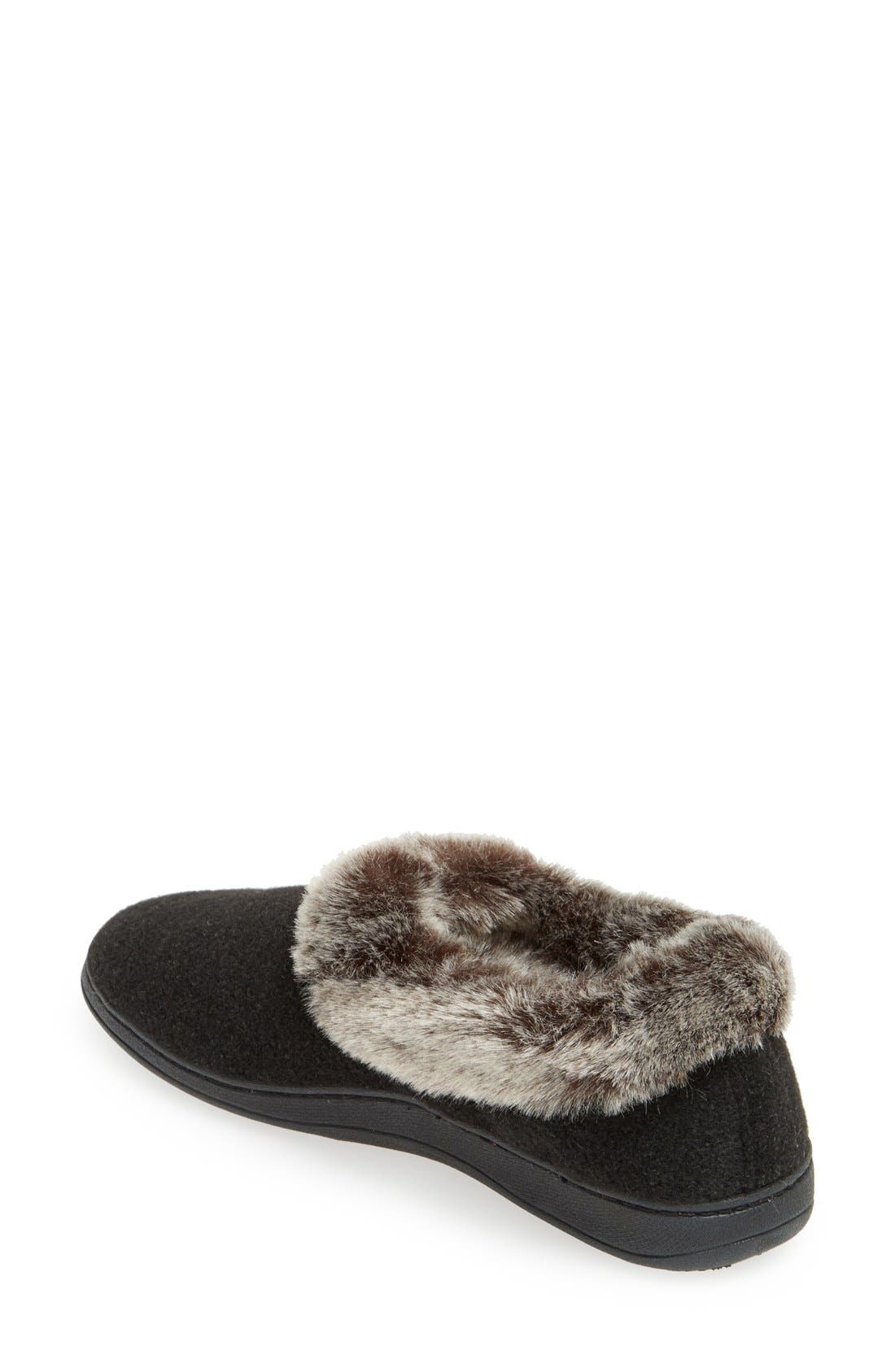 Acorn Faux Fur Slipper, Alternate, color, Black