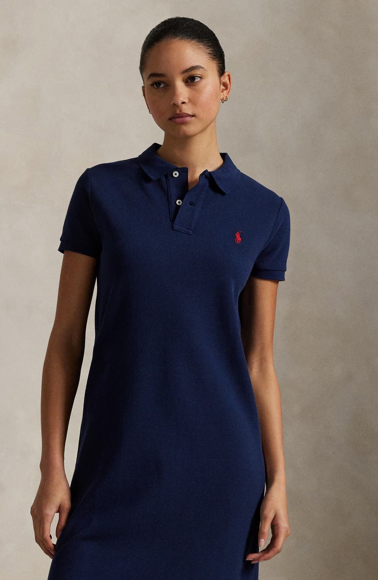 Polo Ralph Lauren Cotton Piqué Polo Dress, Alternate, color, Newport Navy