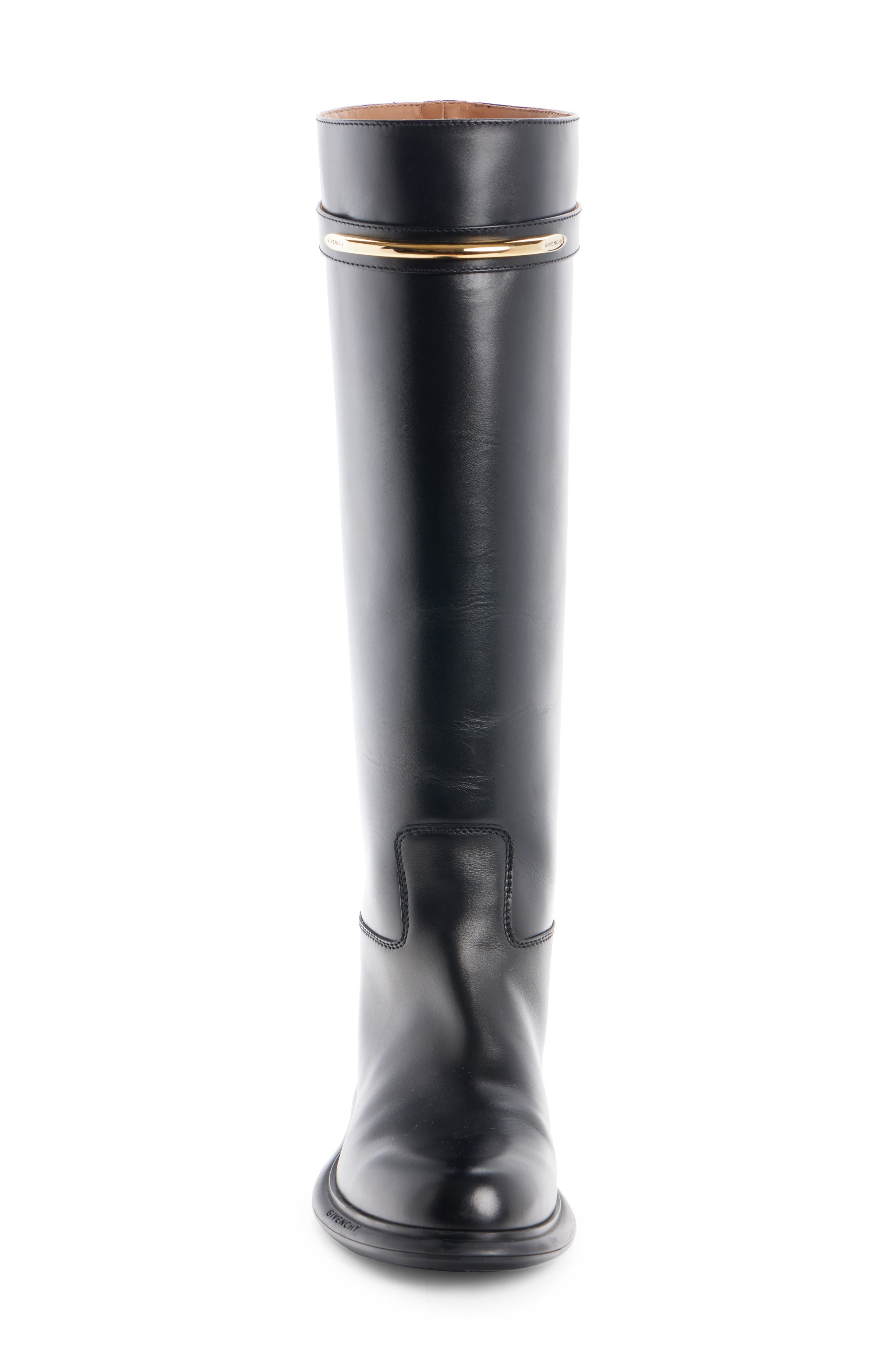 Pinch Knee High Leather Boot, Alternate, color, BLACK