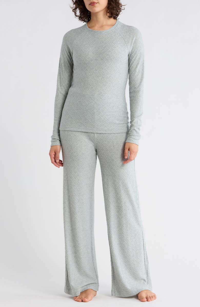 YOGALICIOUS Long Sleeve Top & Wide Leg Pants Pajamas, Main, color, Morning Fog