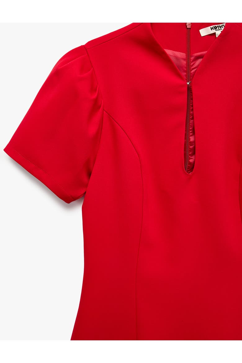 Short Puff Sleeve Crew Neck Mini Dress with Keyhole Detail, Alternate, color, RED