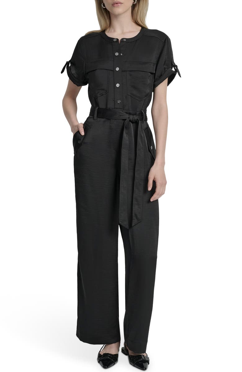 DKNY Twill Utility Jumpsuit, Main, color, Black