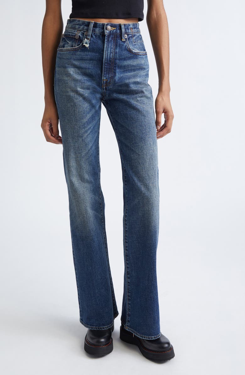 R13 Jane Flare Leg Jeans, Main, color, Mire Blue Stretch