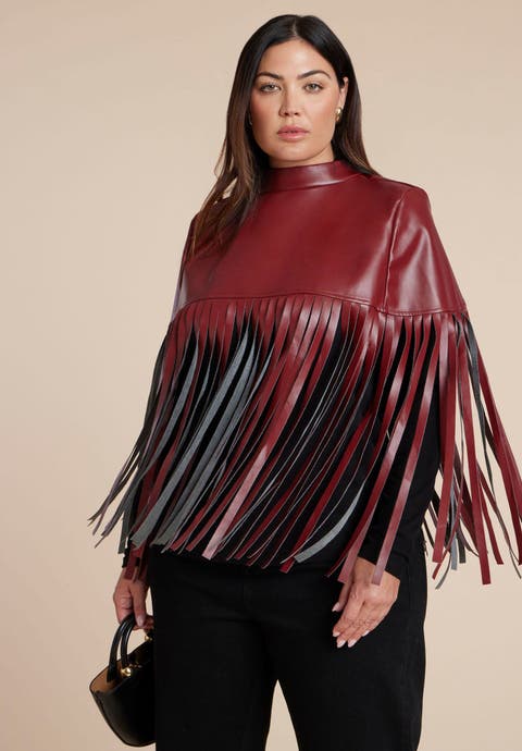 Faux Leather Fringe Cape (Plus Available)