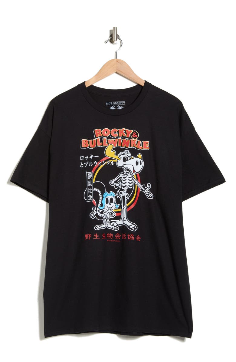 RIOT SOCIETY Rocky & Bullwinkle Graphic T-Shirt, Alternate, color, Black