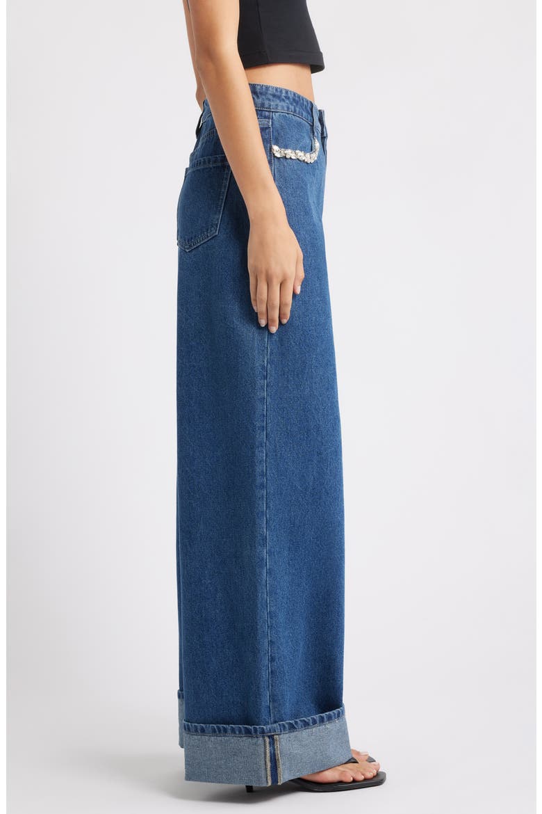 Embellished High Waist Cuffed Wide Leg Jeans, Alternate, color, RINSE WASH