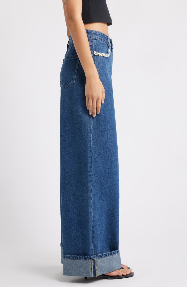 PTCL Embellished High Waist Cuffed Wide Leg Jeans, Alternate, color, Rinse Wash
