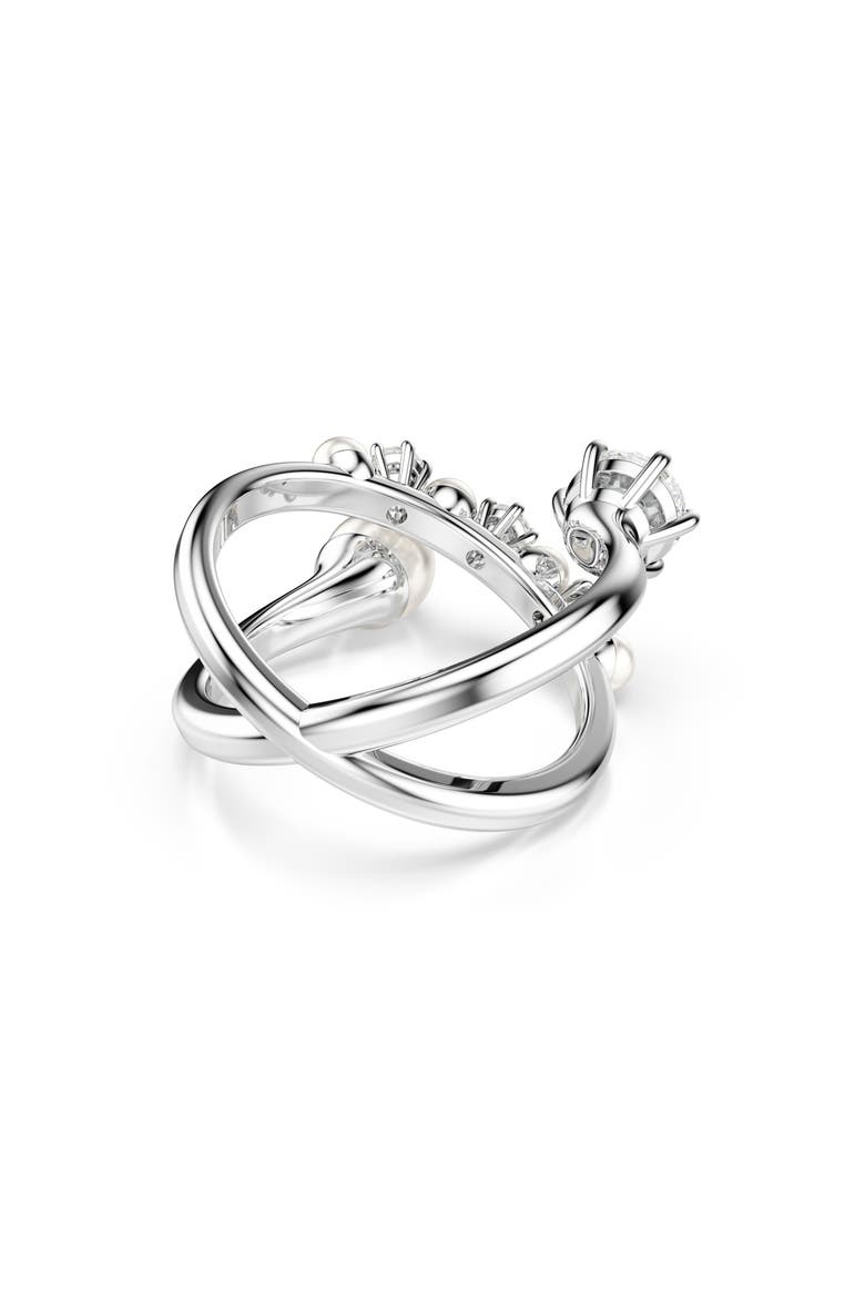 Cubic Zirconia & Glass Pearl Matrix Ring, Alternate, color, WHITE/ SILVER