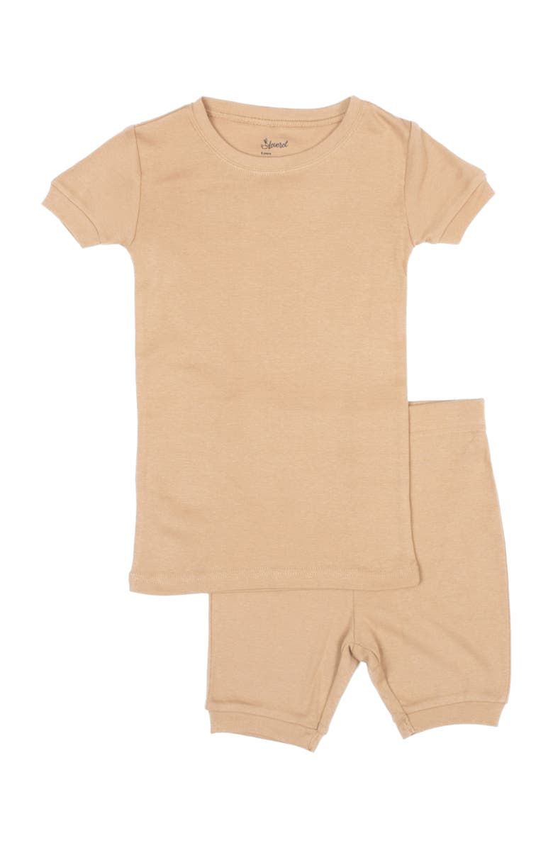 Leveret Kids Short Sleeve Cotton Solid Matching Family Pajamas, Main, color, Beige