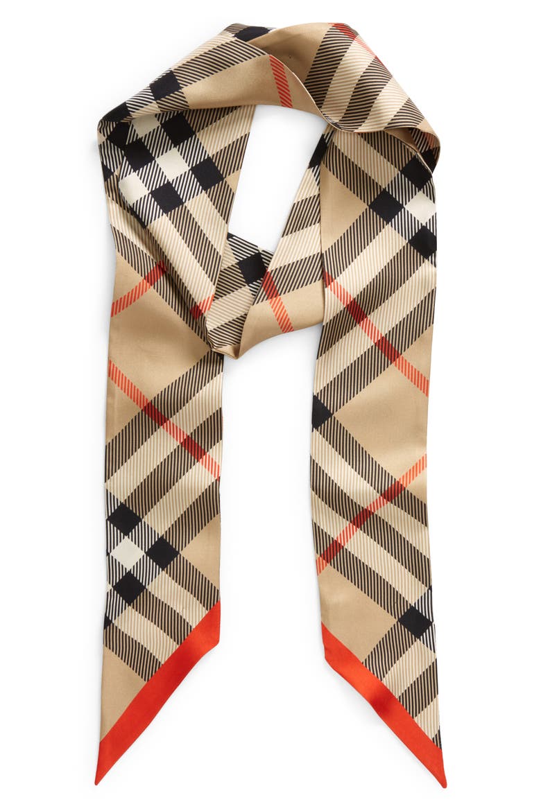 Check Silk Twill Scarf, Alternate, color, SAND