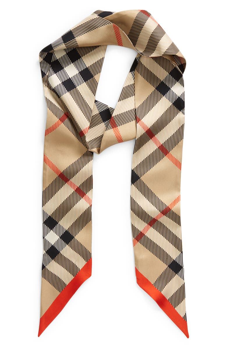 Burberry Check Silk Twill Scarf, Alternate, color, Sand