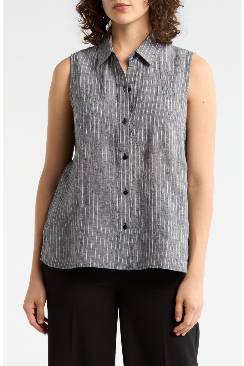 Classic Collared Organic Linen Shirt, Main, color, BLACK/WHITE