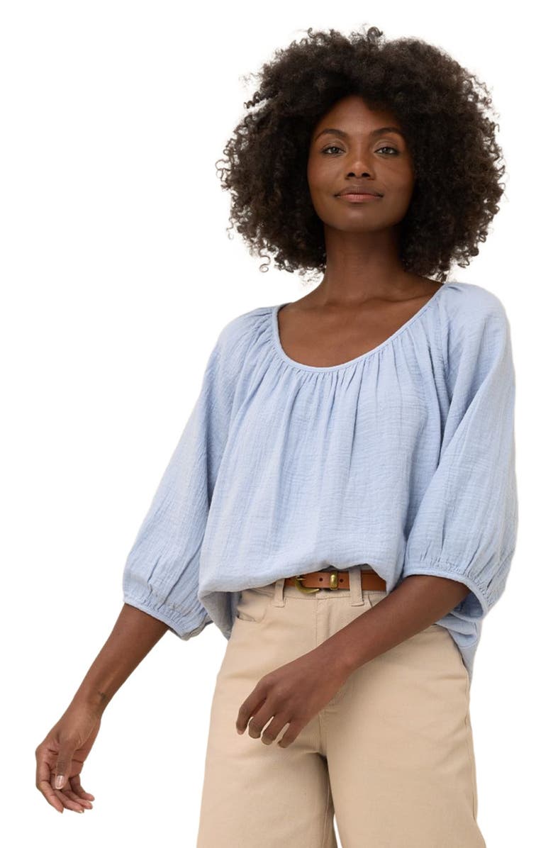 Pact Organic Cotton Coastal Double Gauze Scoop Neck Top, Alternate, color, Cornflower Blue