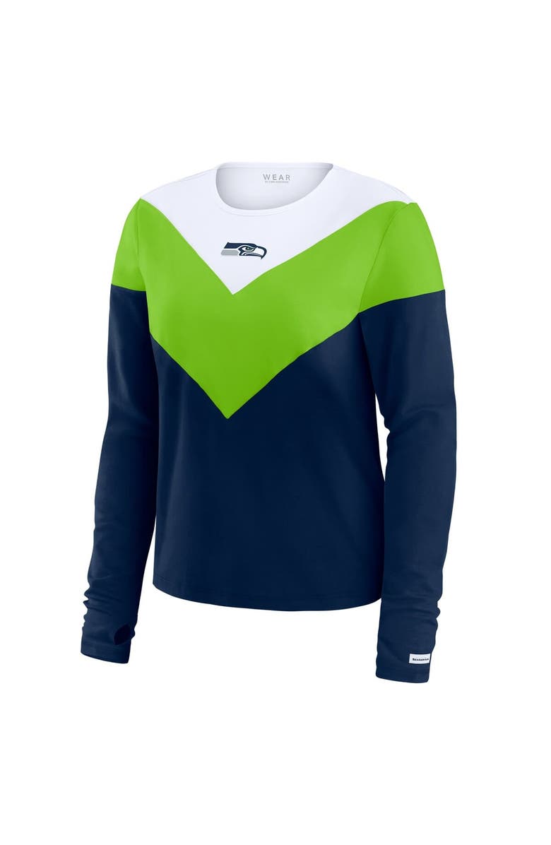 WEAR by Erin Andrews Women's WEAR by Erin Andrews College Navy/Neon Green Seattle Seahawks Plus Size Chevron Tri-Blend Long Sleeve T-Shirt, Alternate, color, College Navy
