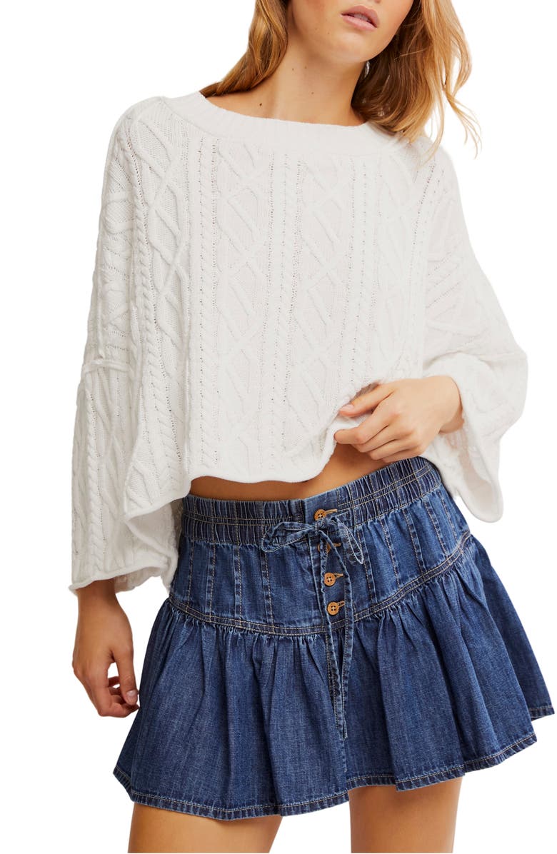 Free People Roselle Drawstring Denim Miniskirt, Alternate, color, High Tide