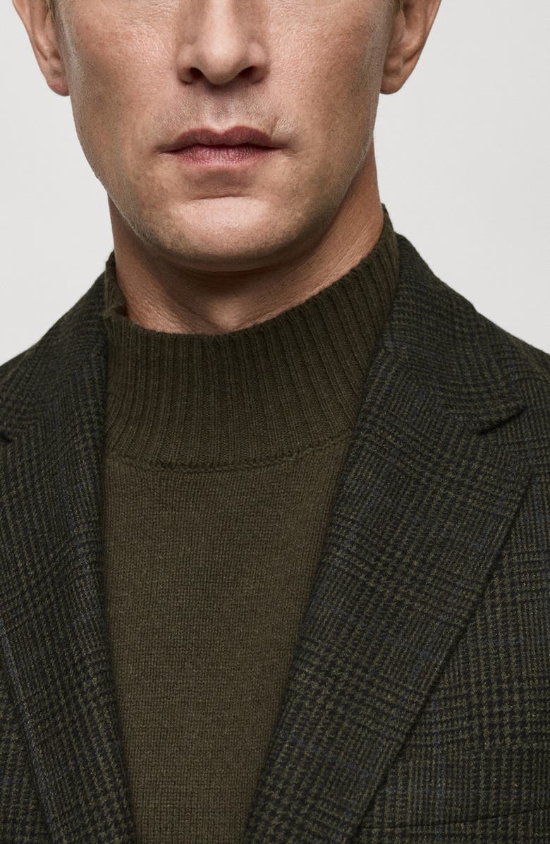 MANGO Slim Fit Plaid Wool Blend Blazer, Alternate, color, Khaki Green