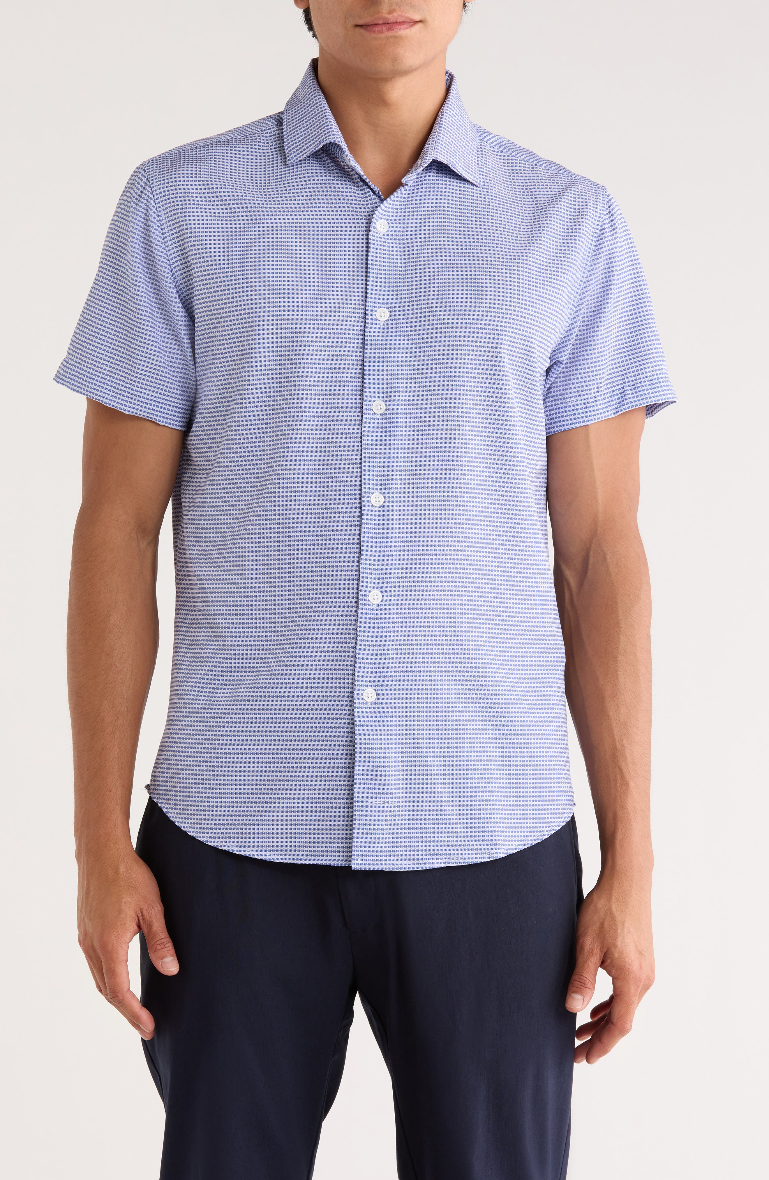 DENIM AND FLOWER Geometric Short Sleeve Button-Up Shirt