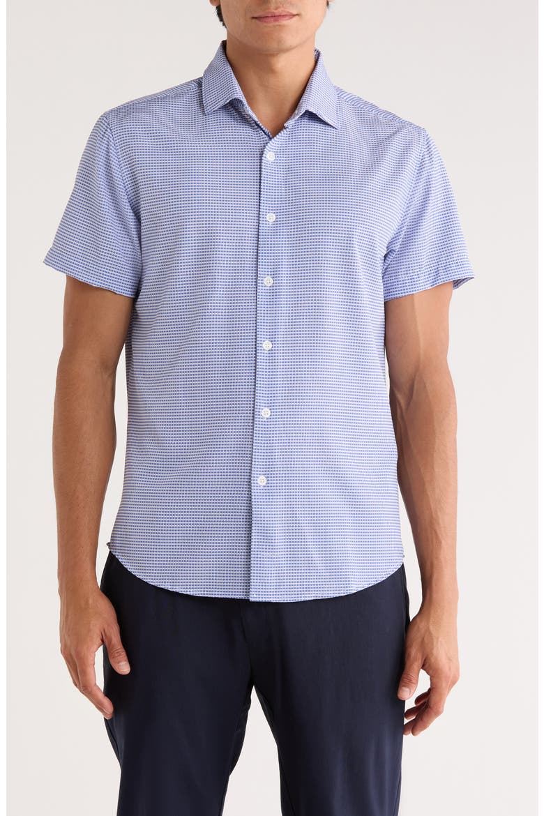 Geometric Short Sleeve Button-Up Shirt, Main, color, BLUE/ WHITE