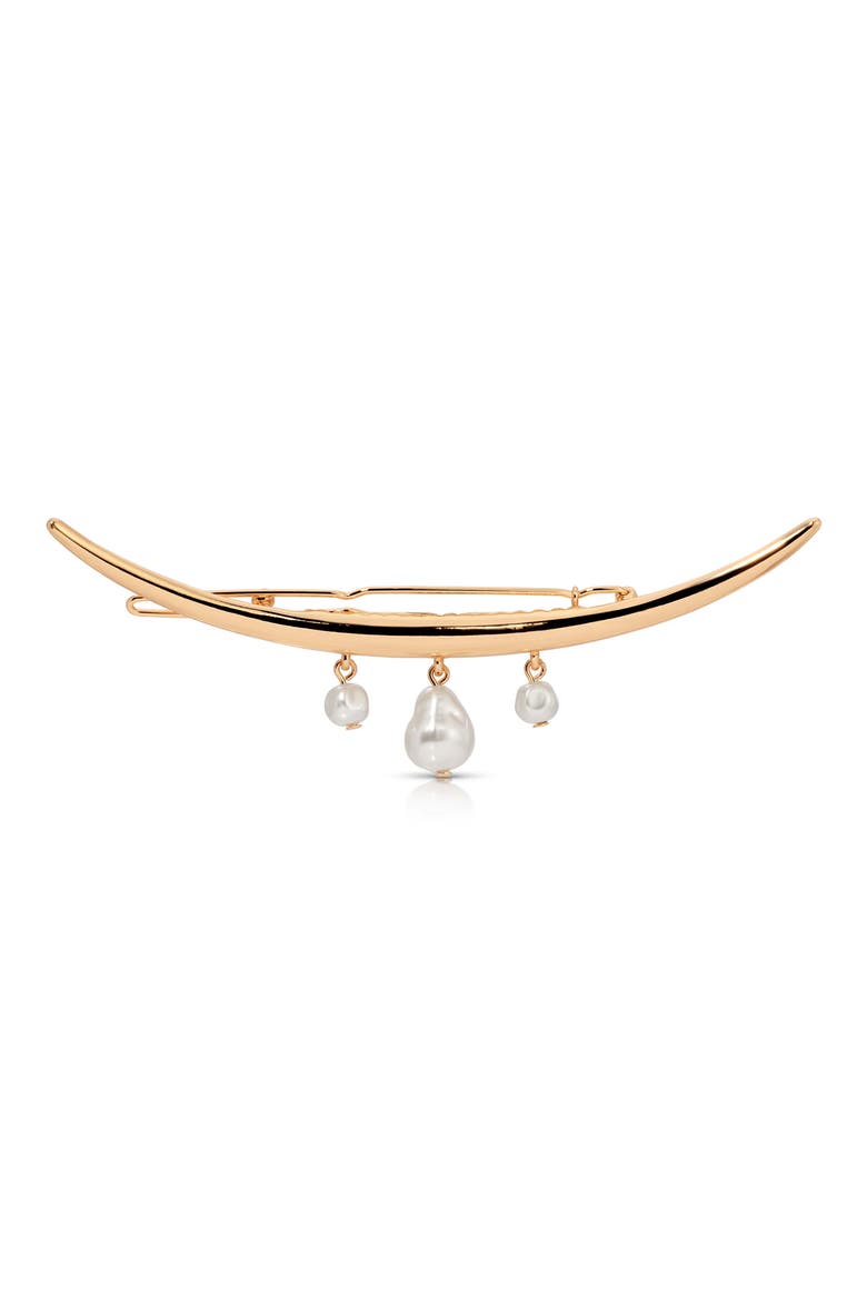 Mermaid Faux Pearl Barrette, Main, color, GOLD