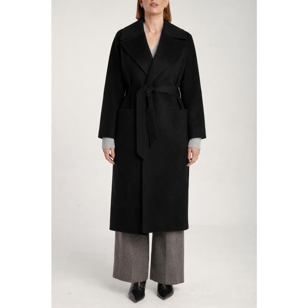 1982 Pure Cashmere Wrap Belted Midi Coat In Black