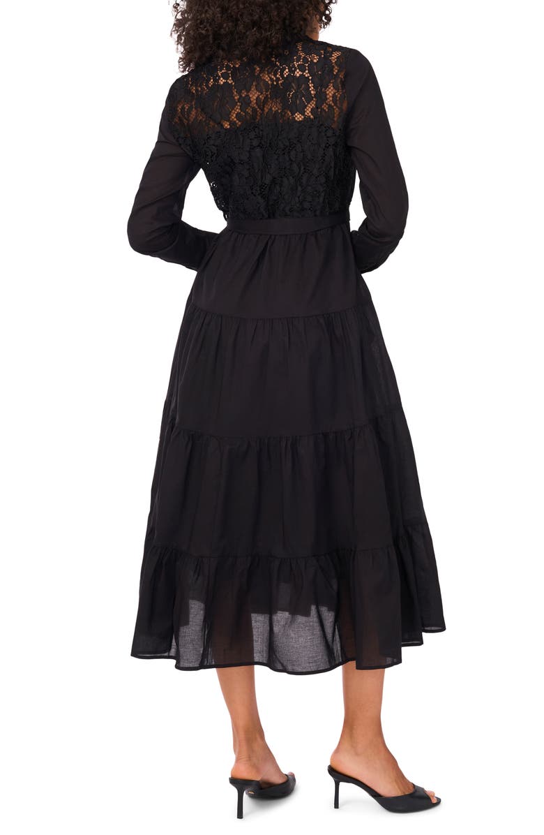 Halogen<sup>®</sup> Lace Bodice Long Sleeve Tiered Midi Shirtdress, Alternate, color, 