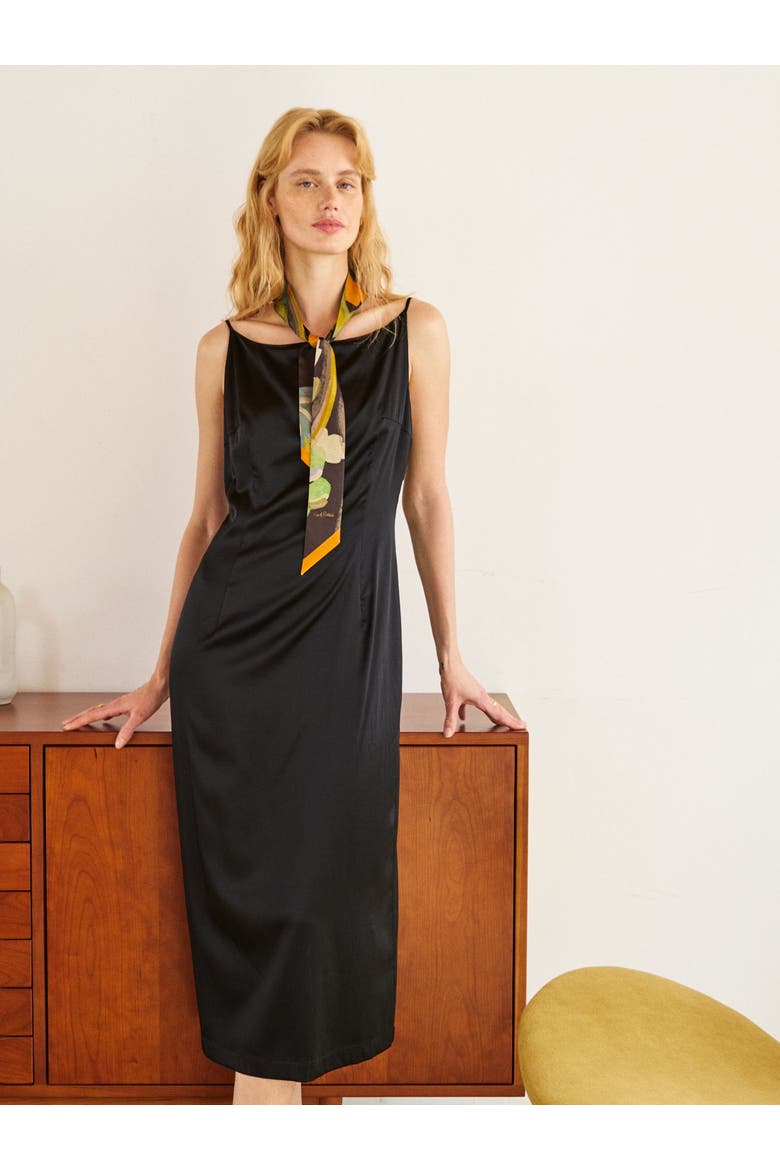 "Ethereal Mirage" Silk Twill Skinny Scarf, Alternate, color, Dark Brown