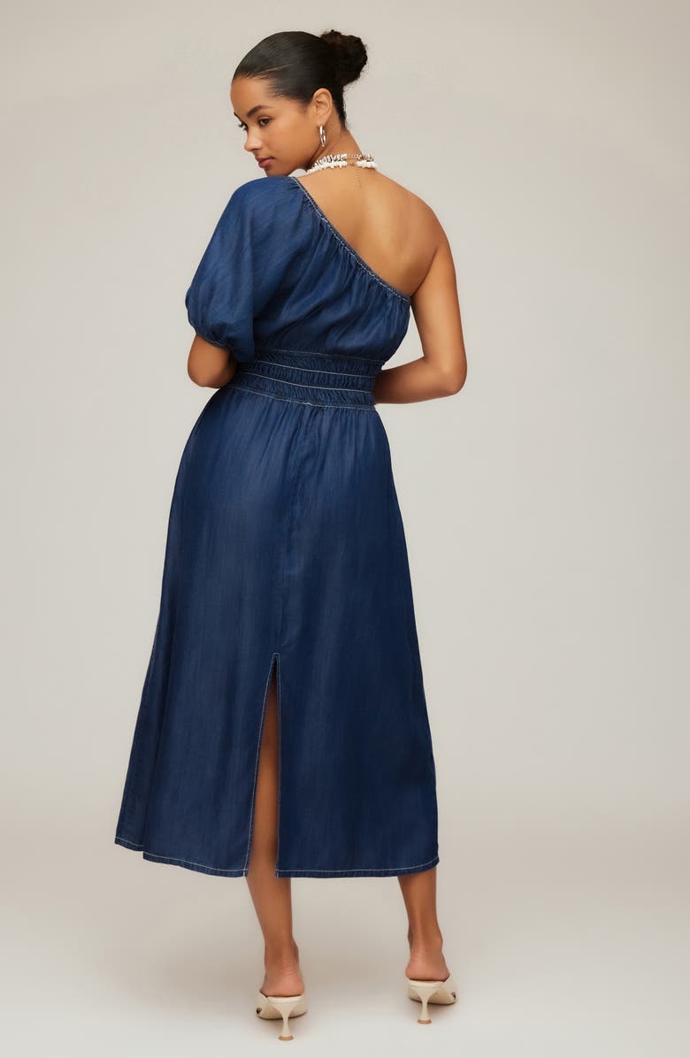FIFTEEN TWENTY Abilene One-Shoulder Puff Sleeve Midi Dress, Alternate, color, Indigo
