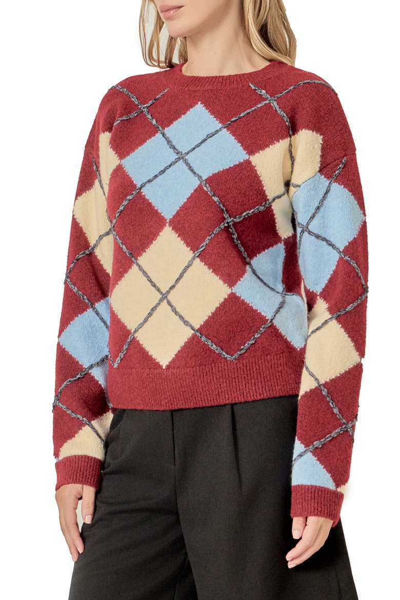 Argyle Sweater, Alternate, color, BURGUNDY MULTI