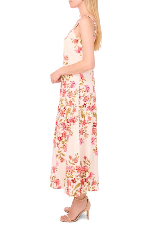 Cece Embroidered Floral Midi Dress In Pink