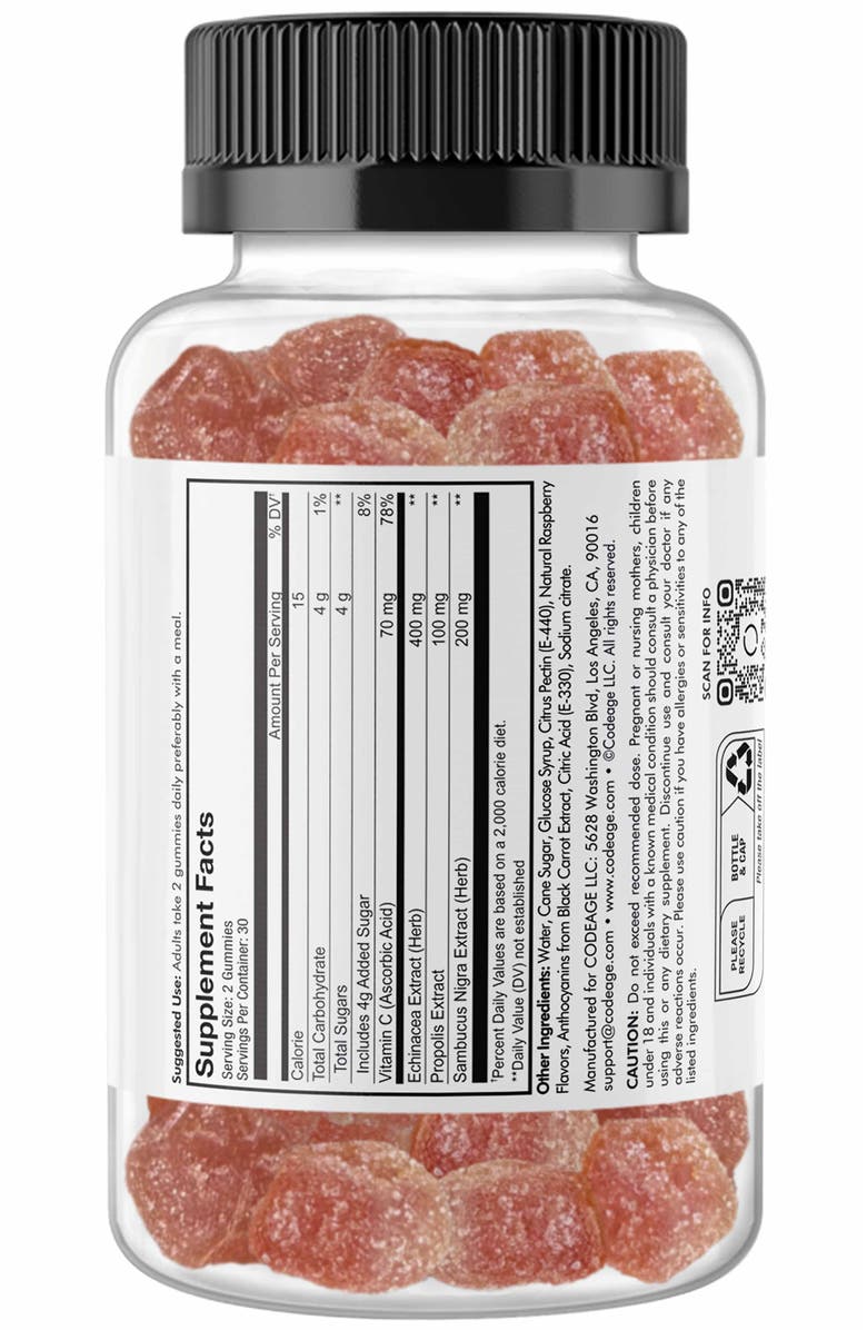 Codeage Immunity Gummies + Vitamin C Vegan Supplement, Alternate, color, White
