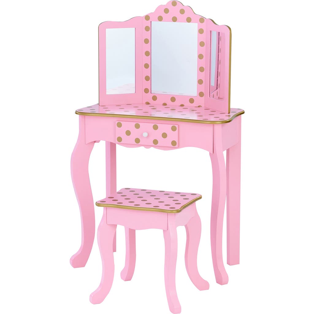 Teamson Kids Fantasy Fields Fashion Gisele Polka Dot Vanity & Stool in Pink /Gold  product