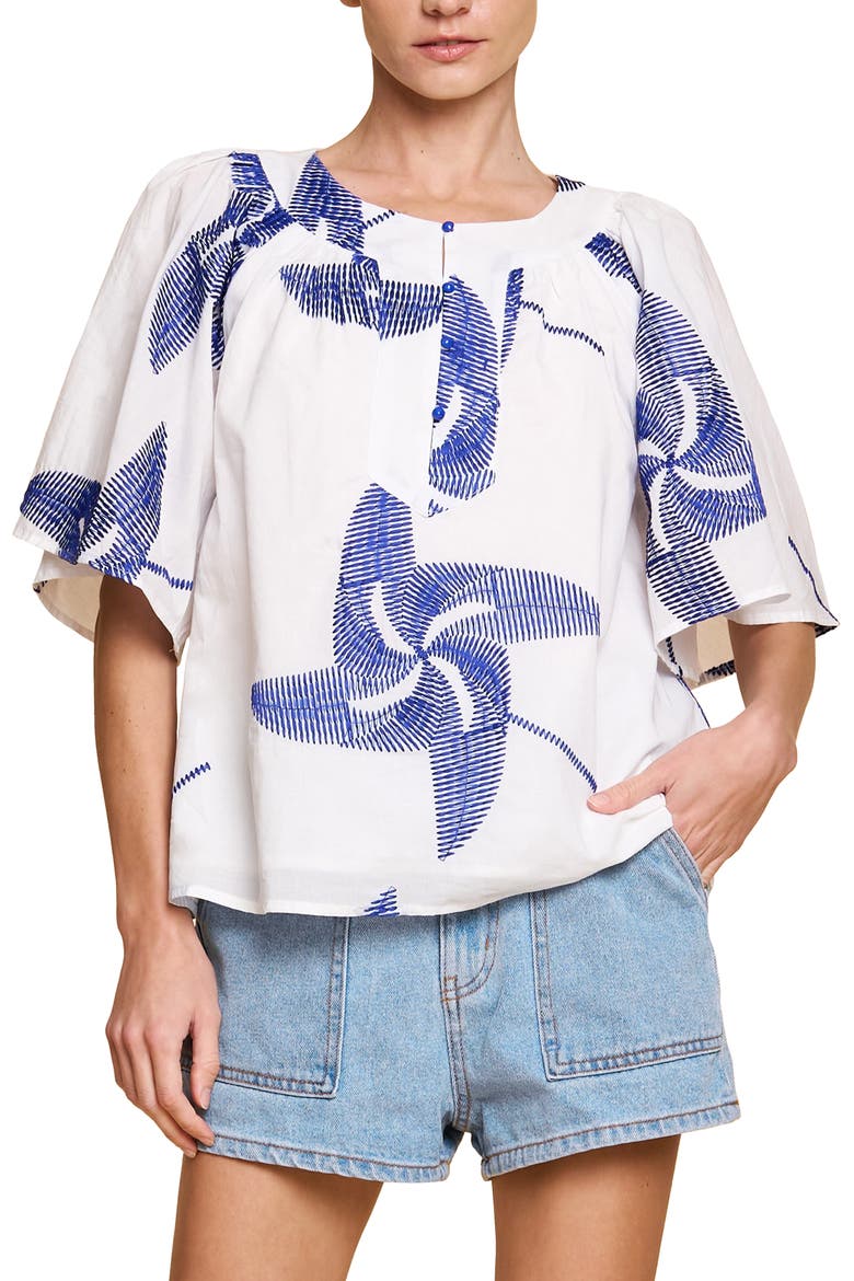Alexia Embroidery Top, Main, color, OFF WHITE/BLUE