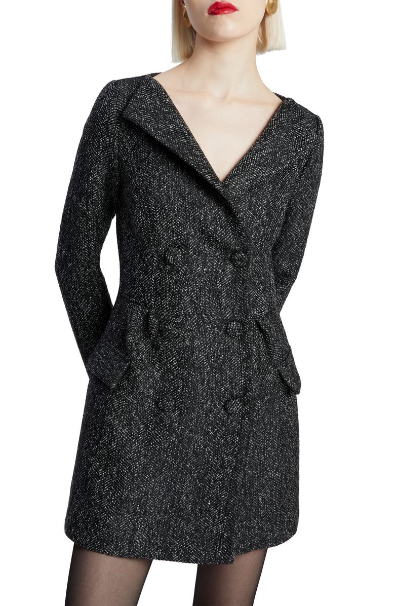 Bardot Evon Double Breasted Long Sleeve Tweed Minidress, Alternate, color,